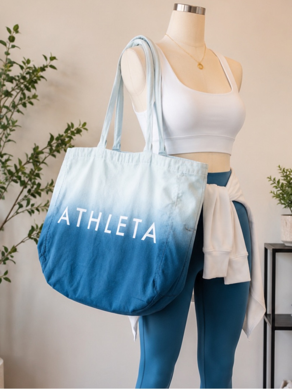 Athleta Ombre Blue Canvas Tote with Bold Logo